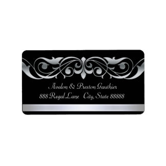 Black Silver Scroll Address Labels von Großherzogi Adressaufkleber