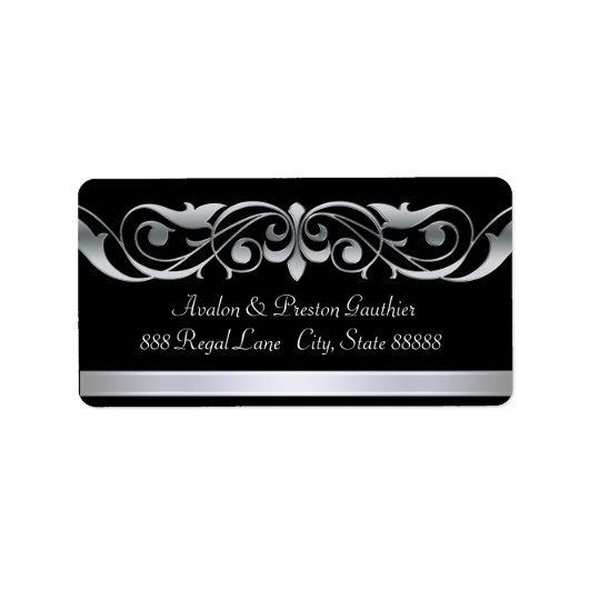 Black Silver Scroll Address Labels von Großherzogi Adressaufkleber (Vorne)