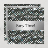 Black Silver Sequins Geburtstagsparty Einladung (Vorne/Hinten)