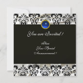 BLACK SILVER SILK DAMASK MONOGRAM BLUE SAPPHIRE EINLADUNG (Rückseite)