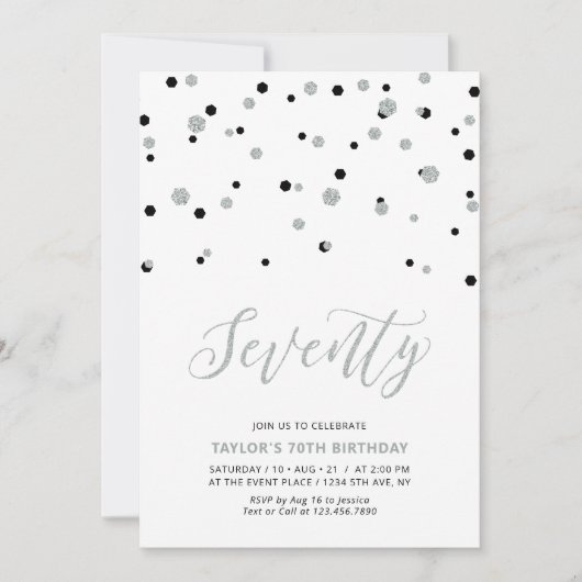 Black & Silver Simple 70. Geburtstagsparty Einladung (Vorderseite)
