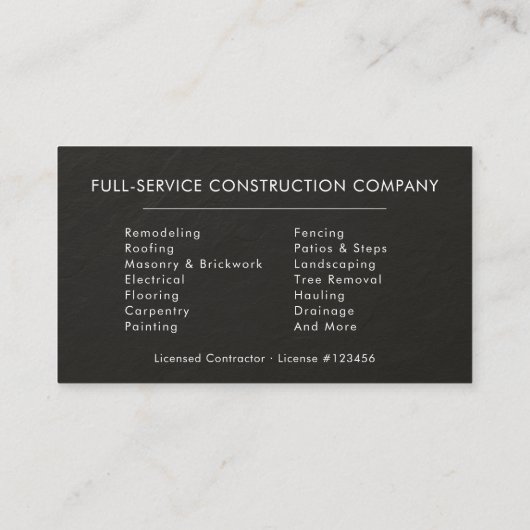 Black Silver Slate Stone Building Construction Visitenkarte (Rückseite)