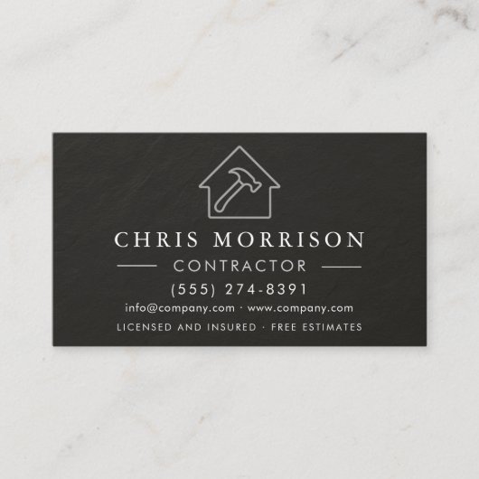 Black Silver Slate Stone Building Construction  Visitenkarte (Vorderseite)