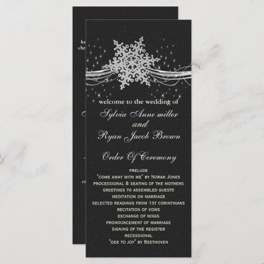 Black Silver Snowflakes Hochzeitsprogramme Länge Programm (Vorne/Hinten)