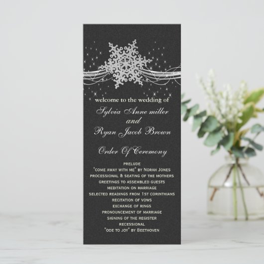 Black Silver Snowflakes Hochzeitsprogramme Länge Programm (Stehend Vorderseite)