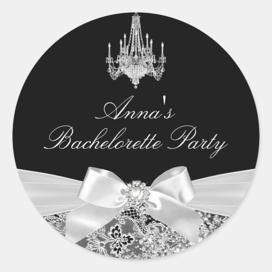 Black & Silver Sparkle Bow Bachelorette Sticker (Vorderseite)