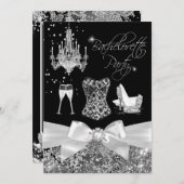 Black Silver Sparkle Bow Junggeselinnen-Abschied Einladung (Vorne/Hinten)