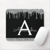 Black Silver Sparkle Glitzer Chic Monogram Mousepad (Mit Mouse)