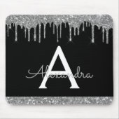Black Silver Sparkle Glitzer Chic Monogram Mousepad (Vorne)