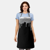 Black Silver Sparkle Glitzer Tropfen Personalisier Schürze (Getragen)