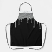 Black Silver Sparkle Glitzer Tropfen Personalisier Schürze (Vorderseite)