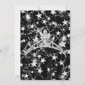 Black Silver Sparkle Tiara Stars Quinceanera Einladung (Rückseite)