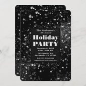 Black & Silver Sparkling Lights Glam Holiday Party Einladung (Vorne/Hinten)