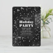 Black & Silver Sparkling Lights Glam Holiday Party Einladung (Stehend Vorderseite)