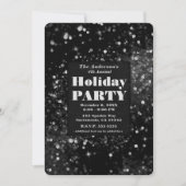 Black & Silver Sparkling Lights Glam Holiday Party Einladung (Vorderseite)