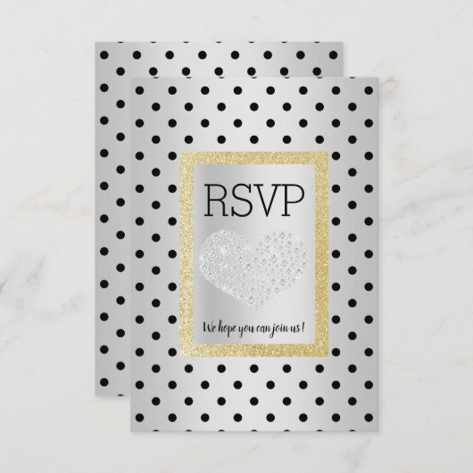 Black Silver SPOT Gold Herz UAWG schlicht RSVP Karte (Vorne/Hinten)