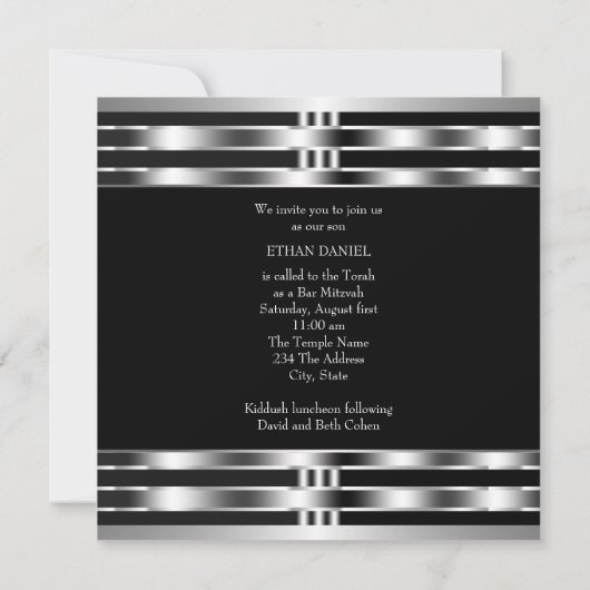 Black Silver Star von David Bar Mitzvah Einladung (Rückseite)