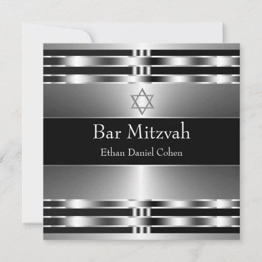 Black Silver Star von David Bar Mitzvah Einladung (Vorderseite)