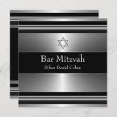 Black Silver Star von David Bar Mitzvah Einladung (Vorne/Hinten)