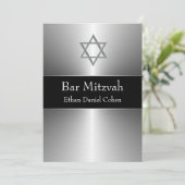 Black Silver Star von David Bar Mitzvah Einladung (Stehend Vorderseite)