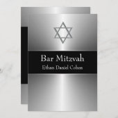 Black Silver Star von David Bar Mitzvah Einladung (Vorne/Hinten)