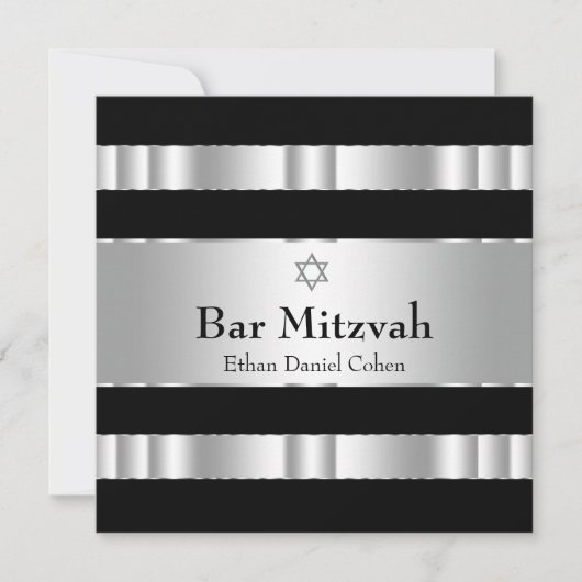 Black Silver Star von David Bar Mitzvah Einladung (Vorderseite)