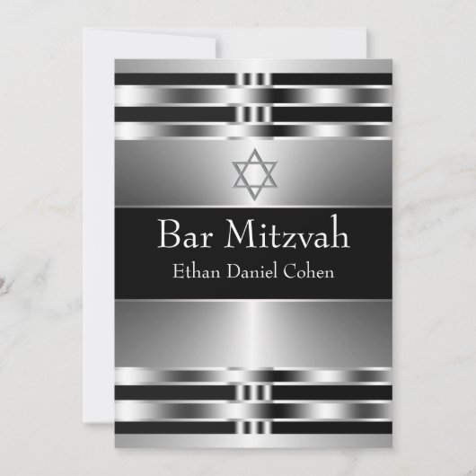 Black Silver Star von David Bar Mitzvah Einladung (Vorderseite)