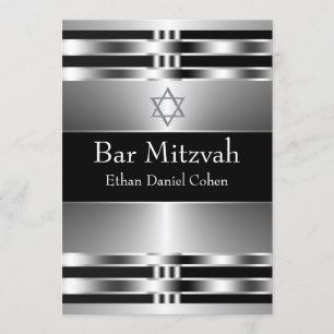 Black Silver Star von David Bar Mitzvah Einladung