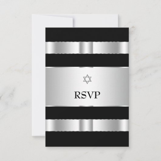 Black Silver Star von David Bar Mitzvah RSVP Cards (Vorderseite)