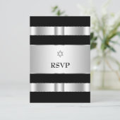 Black Silver Star von David Bar Mitzvah RSVP Cards Karte (Stehend Vorderseite)