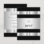 Black Silver Star von David Bar Mitzvah RSVP Cards Karte (Vorne/Hinten)