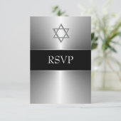 Black Silver Star von David Bar Mitzvah UAWG RSVP Karte (Stehend Vorderseite)