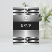 Black Silver Star von David Bar Mitzvah UAWG RSVP Karte (Stehend Vorderseite)