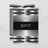 Black Silver Star von David Bar Mitzvah UAWG RSVP Karte (Vorne/Hinten)