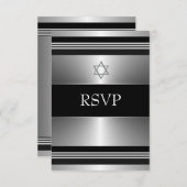 Black Silver Star von David Bar Mitzvah UAWG RSVP Karte (Vorne/Hinten)