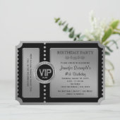 Black Silver Ticket Geburtstagsparty Einladung (Stehend Vorderseite)