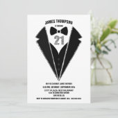 Black Silver Tuxedo 21. Geburtstag Party Einladung (Stehend Vorderseite)