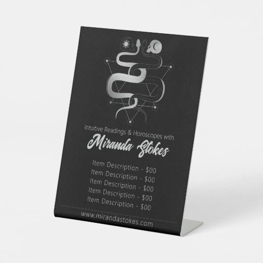 Black & Silver Twin Snakes Gotische Tarot Preislis Sockelschild (Vorderseite)