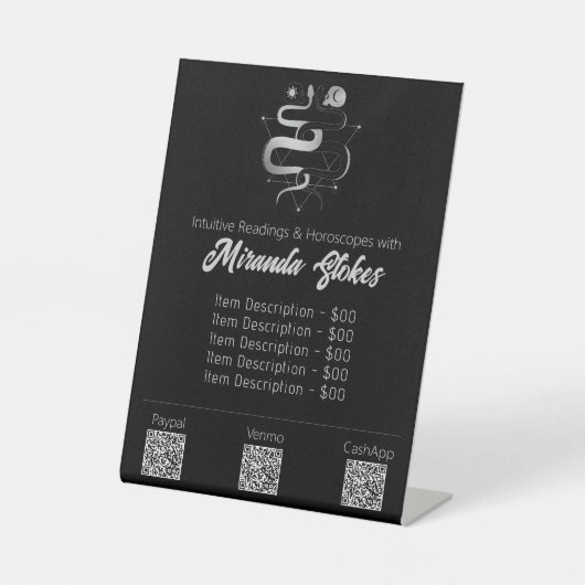 Black & Silver Twin Snakes Gotische Tarot Preislis Sockelschild (Vorderseite)