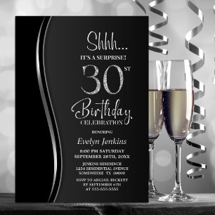 Black Silver Überraschung 30. Geburtstag Einladung
