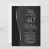 Black Silver Überraschung 40. Geburtstag Einladung (Vorderseite)