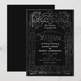 Black & Silver Vintager Viktorianischer Deko Weddi Einladung