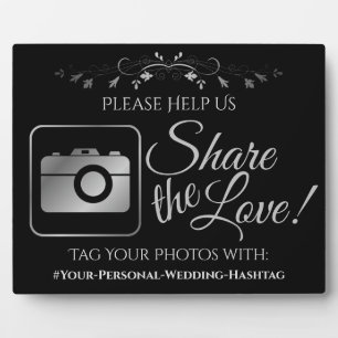 Black & Silver Wedding Foto Hashtag Sign Fotoplatte