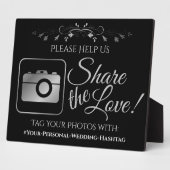 Black & Silver Wedding Foto Hashtag Sign Fotoplatte (Seite)