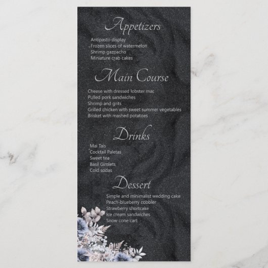 Black & Silver Wedding Menu Menükarte (Rückseite)