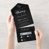 Black Silver Wedding Monogram Elegante Kalligraphi All In One Einladung (Abreißen)