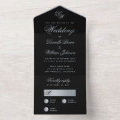 Black Silver Wedding Monogram Elegante Kalligraphi All In One Einladung (Innen Boden)