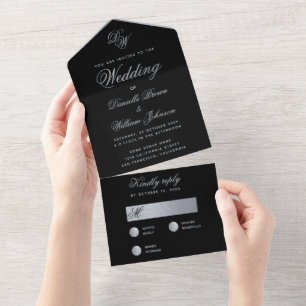 Black Silver Wedding Monogram Elegante Kalligraphi All In One Einladung