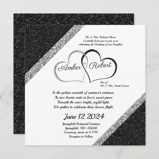 Black & Silver Wedding speichern Sie das Datum w/H Save The Date (Vorne/Hinten)