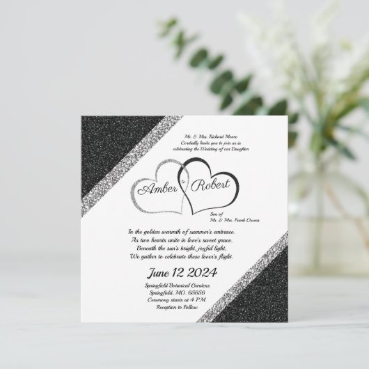 Black & Silver Wedding speichern Sie das Datum w/H Save The Date (Stehend Vorderseite)